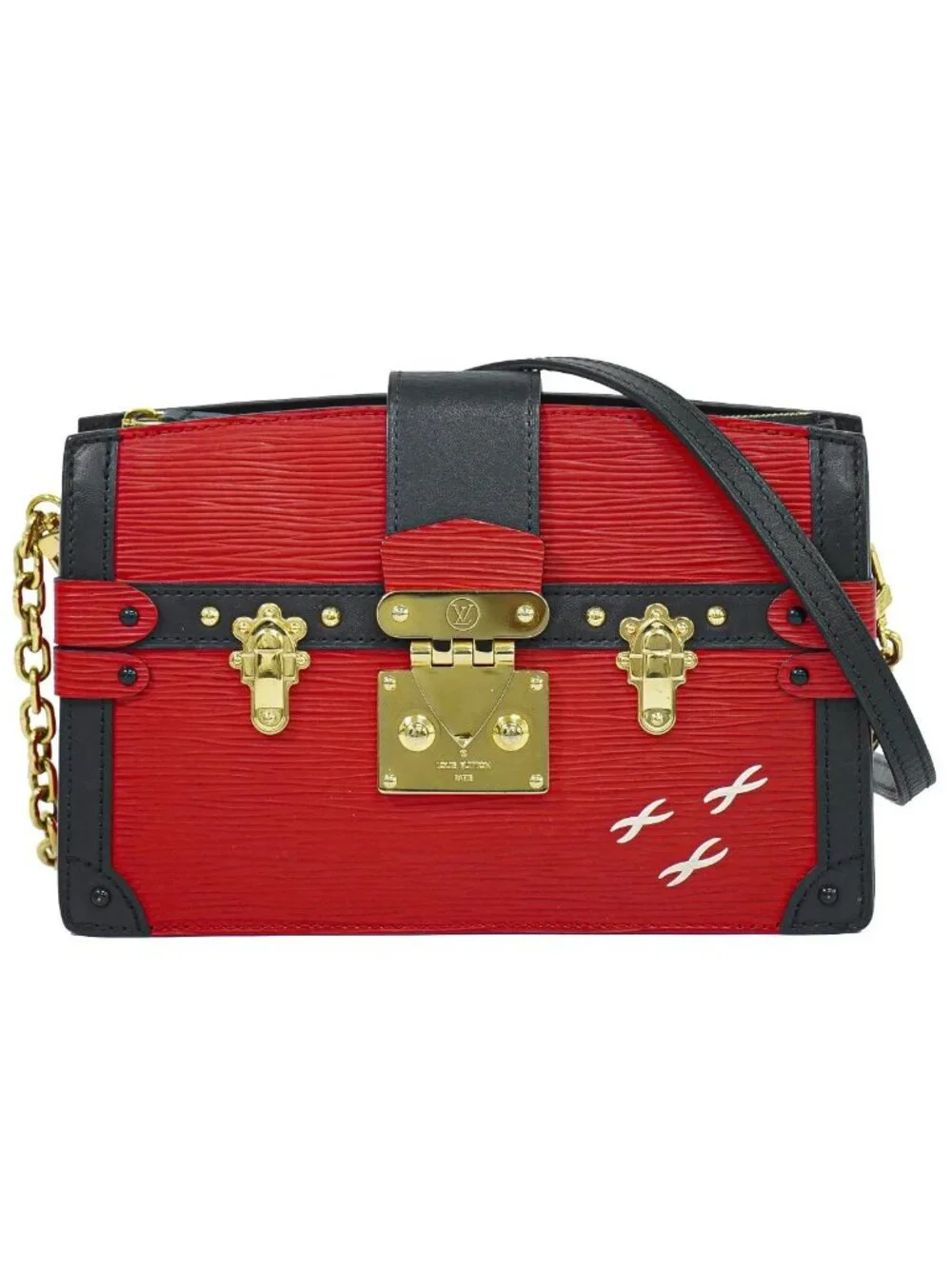 Louis Vuitton LV Trunk Clutch Leather Shoulder Bag Pochette Rouge Noir